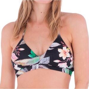Hurley Small Top Bikini Flora and Striped Adjustable Bikini Top Reversible NWT